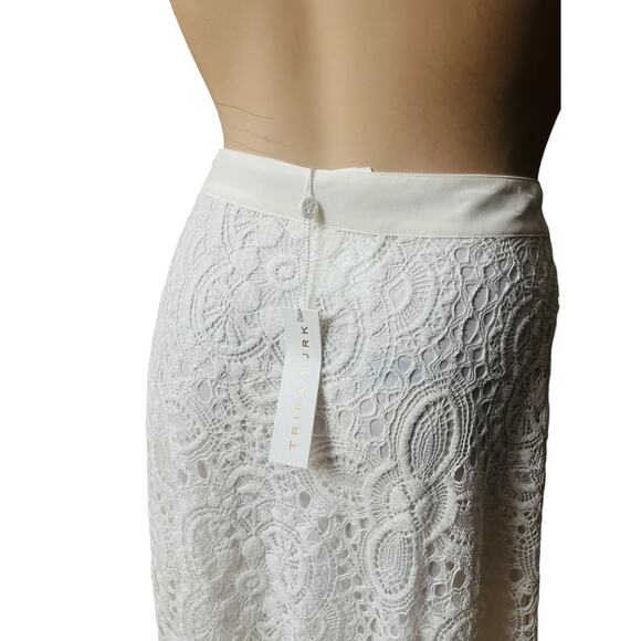 New Trina Turk Ivory Lace Midi Skirt Size 6 Zipper Side Closure Rayon Silk Blend - Picture 3 of 7